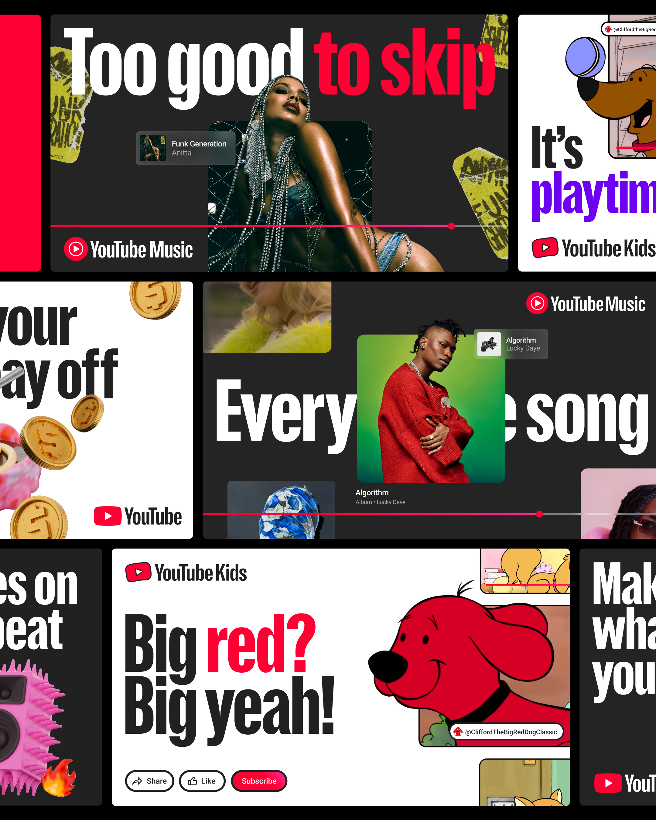 Aplicações tipográficas e de campanhas do YouTube Display
